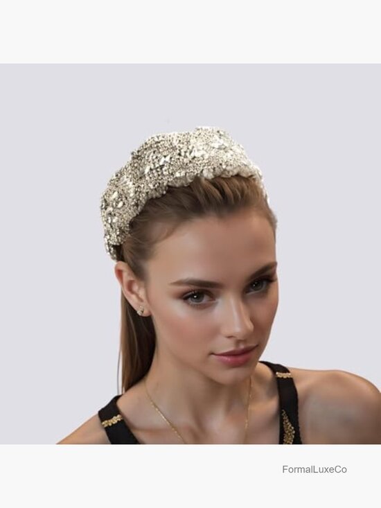 Baroque Crystal Flower Headband Rhinestone Hairband Wide Chunky Beaded Headwear main image 5